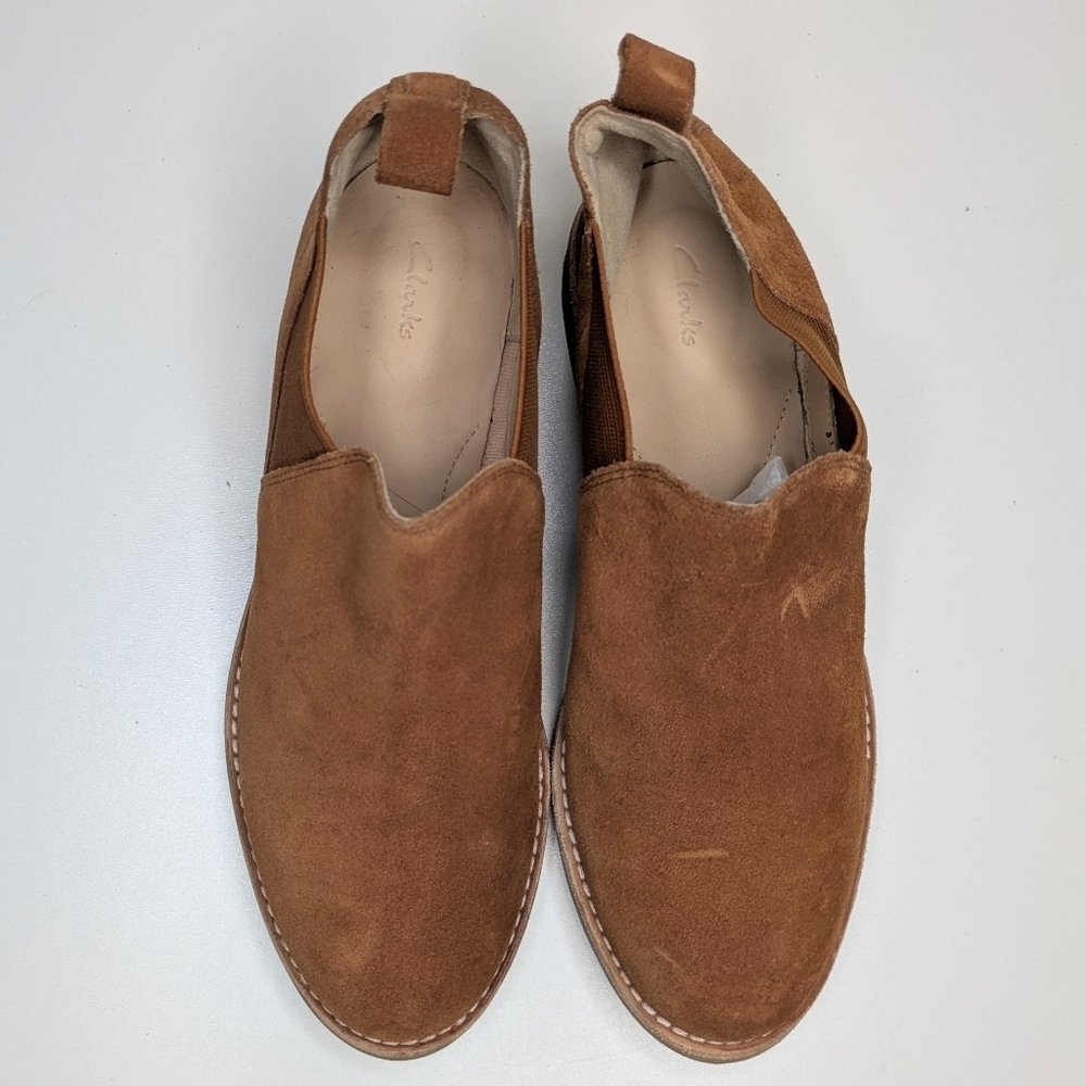 Clarks Edenvale Page Booties Chelsea Boots Suede Leather Brown Tan Size 7 - Picture 2 of 8